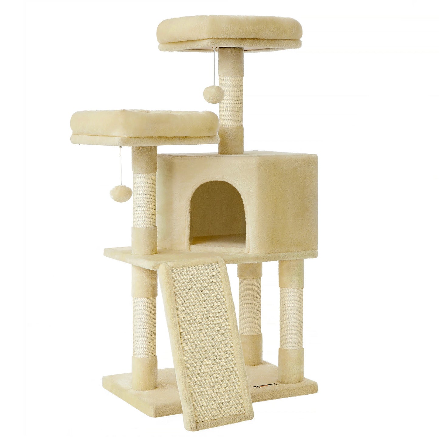 Arbre à chat FEANDREA 115 cm – Niche, plateformes & griffoir sisal