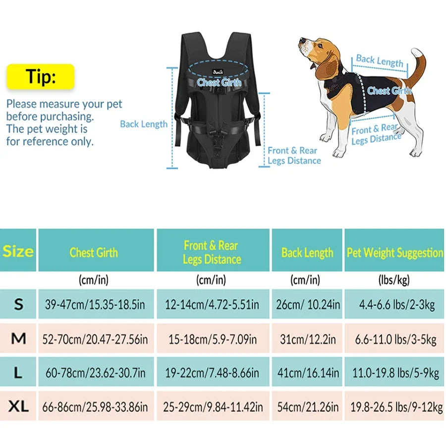 Sac à Dos de Transport pour Chat & Chien – Nylon Respirant, Porté Devant/Dos, S à XL
