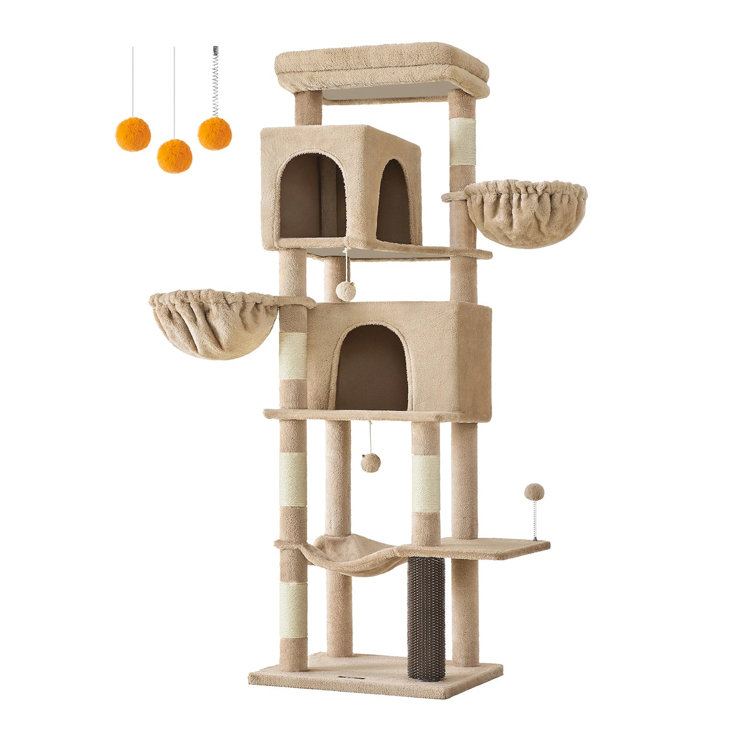 Arbre à chat FEANDREA 175 cm – 2 niches, 2 paniers & 5 griffoirs sisal