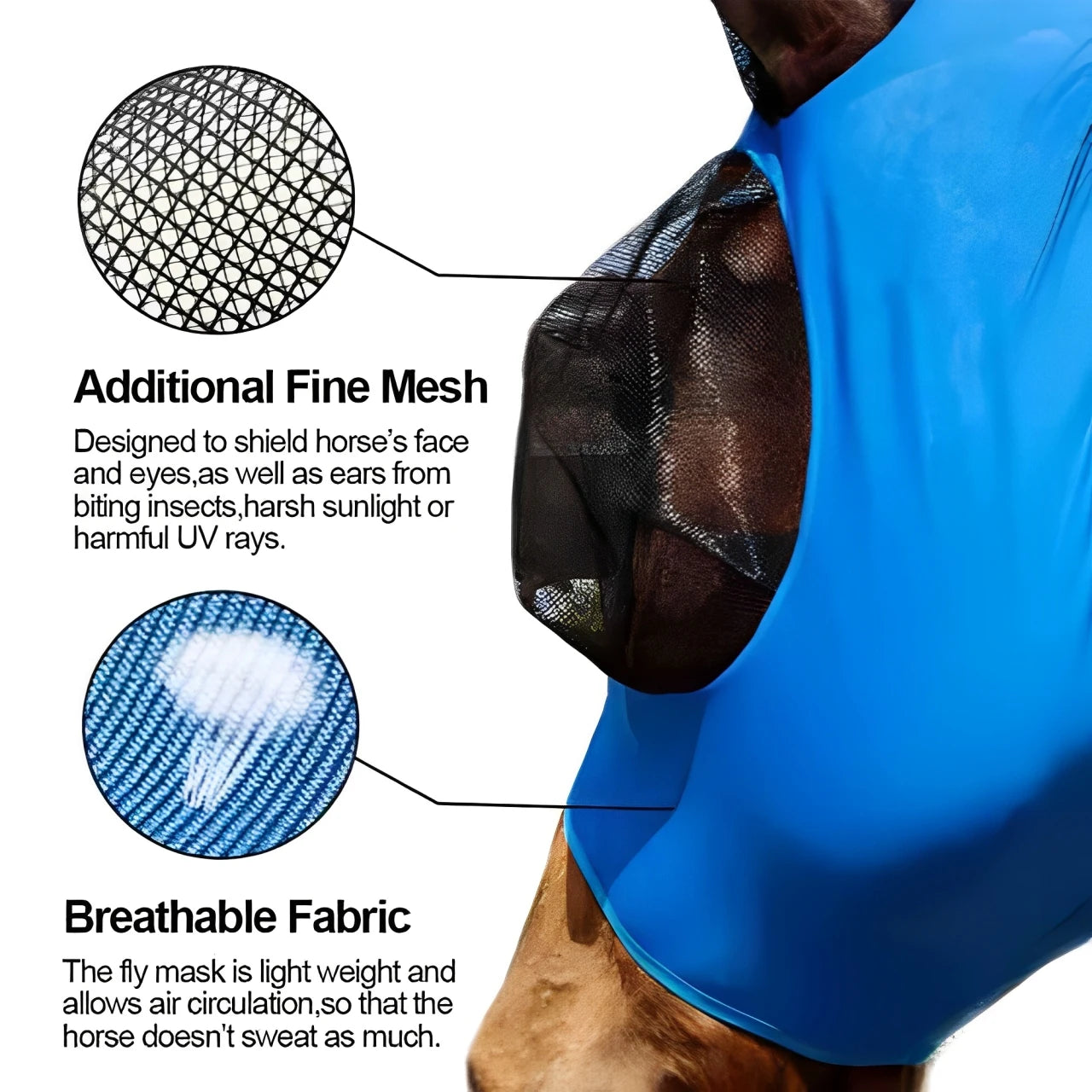 Nieuw Veelkleurig Anti-Muggen Paardenmasker Ademend Stretch Gebreid Gaas Anti-Vliegen Insectenmasker met Oren Ruiteruitrusting