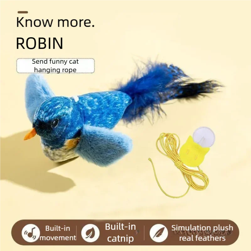 Jouet interactif pour chat, oiseau électrique simulé avec son d'oiseau qui chante et ailes qui battent, jouet en peluche à mâcher pour chatons et chats, jouet pour animaux de compagnie