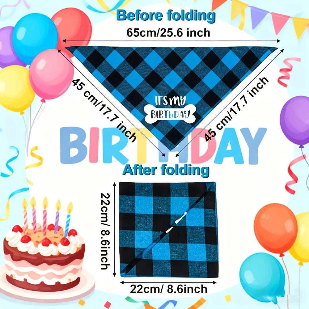 Bandana Anniversaire pour Chien — Écharpe Triangulaire À Carreaux