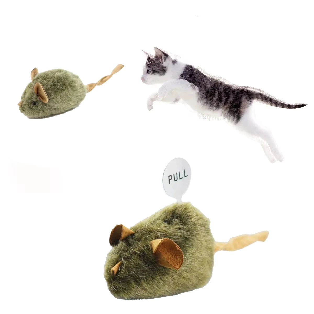 Kattenspeeltje, realistische piepende muis, geluid geactiveerd door sensor, kleine pluchen muis, leuk en stimulerend speeltje voor de kat.