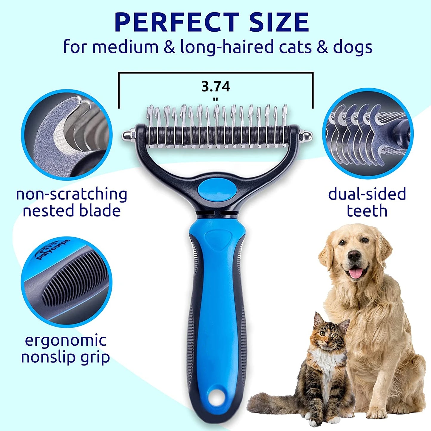 Brosse de toilettage double face MRZFUN – Démêlage & sous-poil