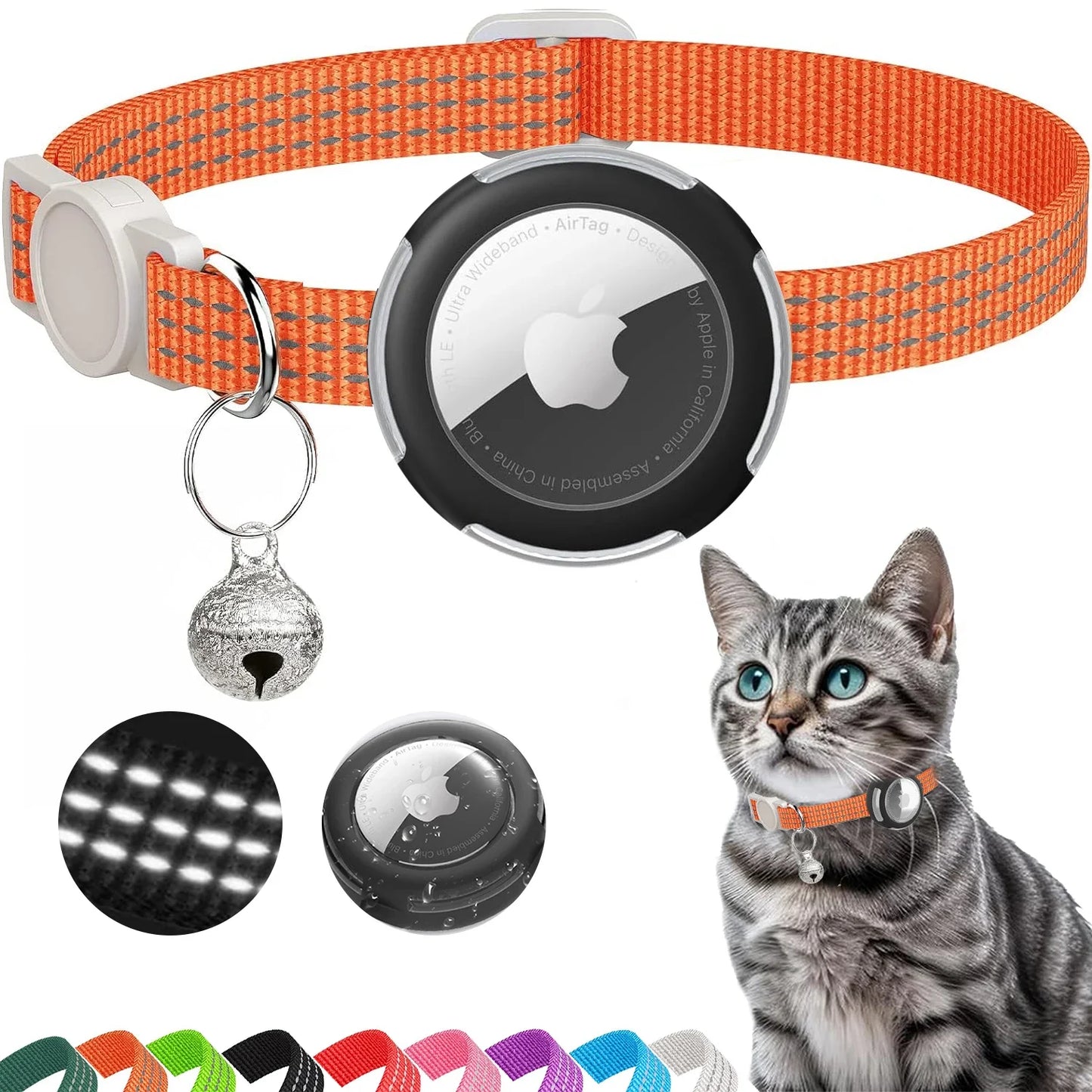 Collier pour Chat Compatible AirTag – Réfléchissant, Sécurité Breakaway & Cloche