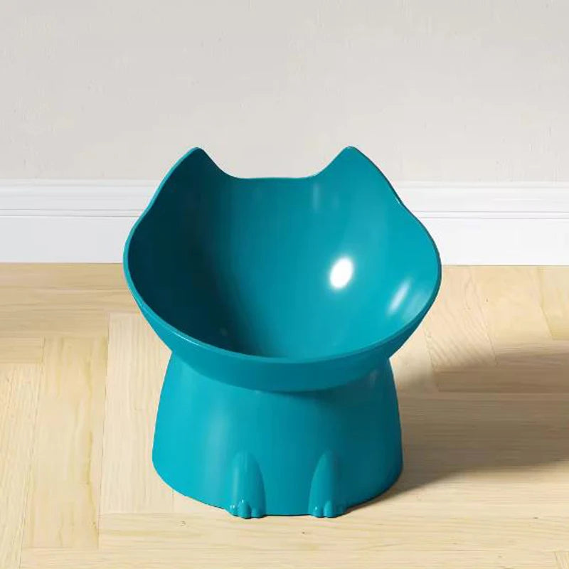 Verhoogde voerbak voor katten met lange oren en hoge poten, die de nek van katten en honden beschermt, en een kantelbestendige voerbak van kunststof.