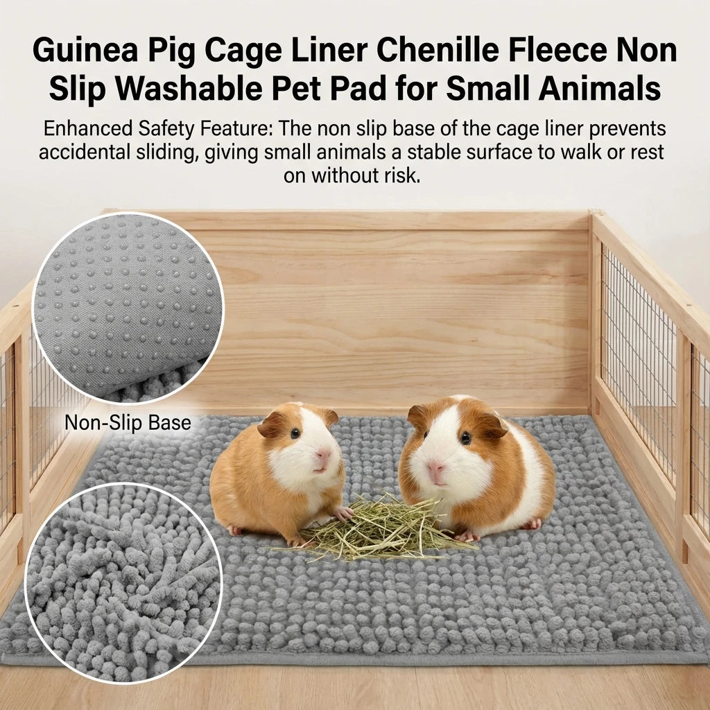 Tapis de cage en chenille polaire antidérapant et lavable pour cochon d'Inde, lapin, hamster et petits animaux