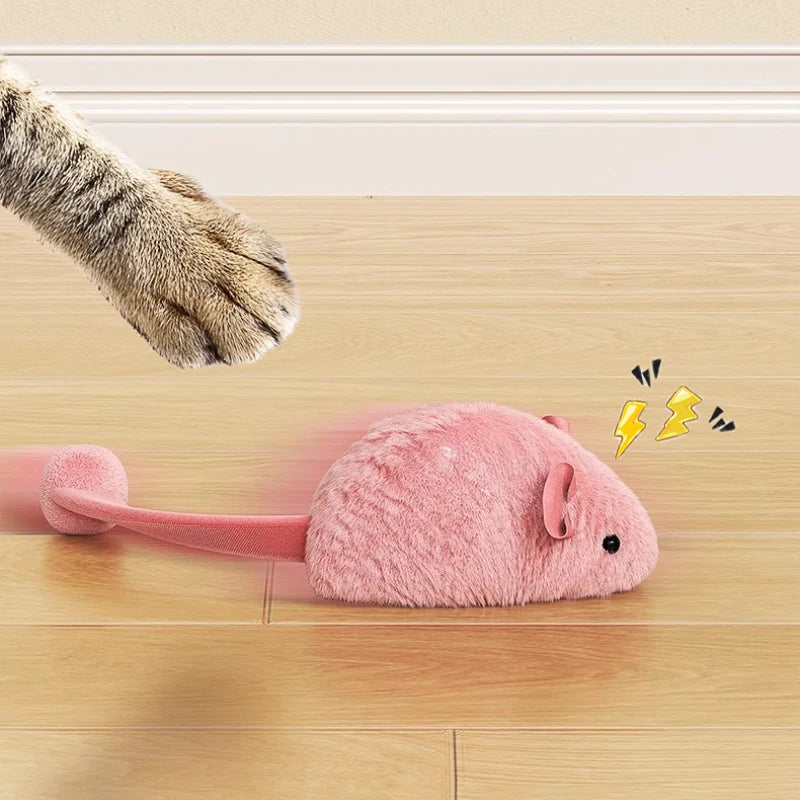 Souris Interactive en Fausse Fourrure pour Chat — Jouet Électrique Autonome