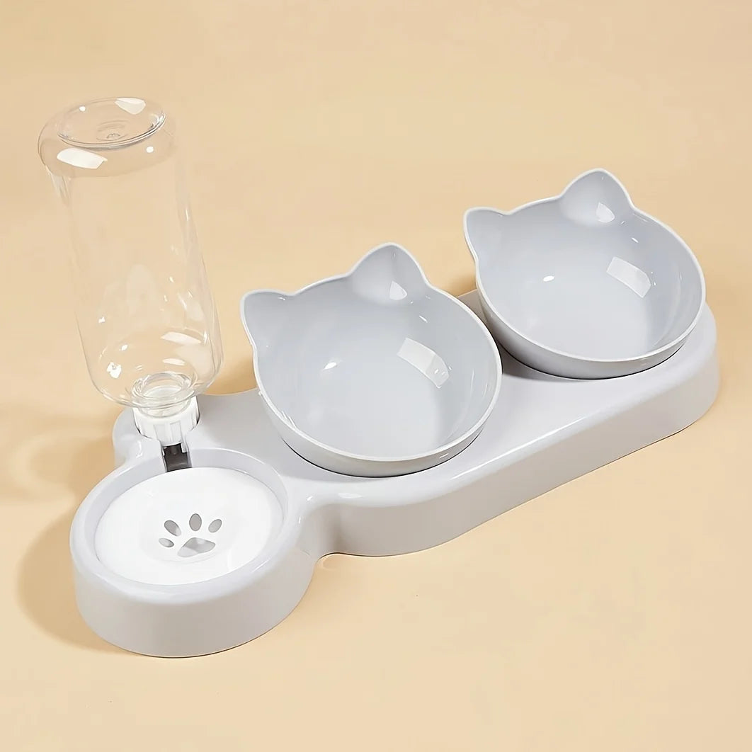 Ensemble 3 en 1 gamelle et distributeur d’eau pour chat