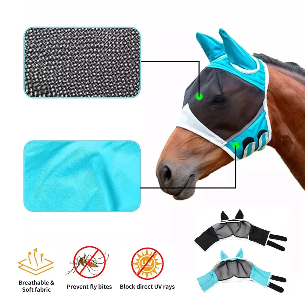 Masque anti-mouches pour cheval en maille respirante – Tailles S, M, L