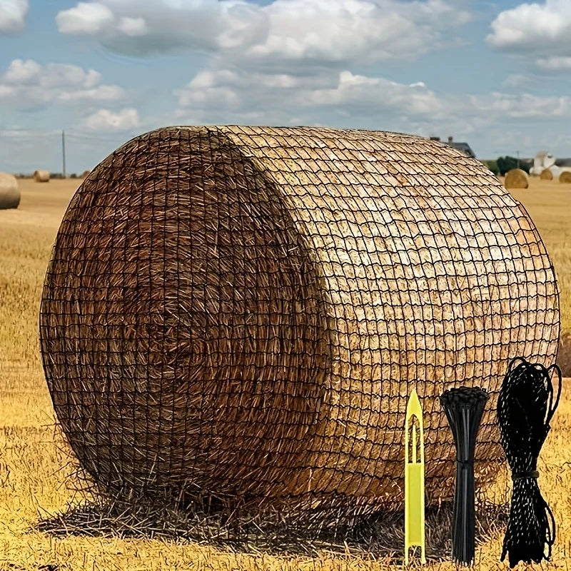 Rond hooinet van 1,5 m x 1,5 m (5 ft x 5 ft) ontworpen voor paarden. Dit knooploze net maakt langzame voeding mogelijk en is geschikt voor vee.