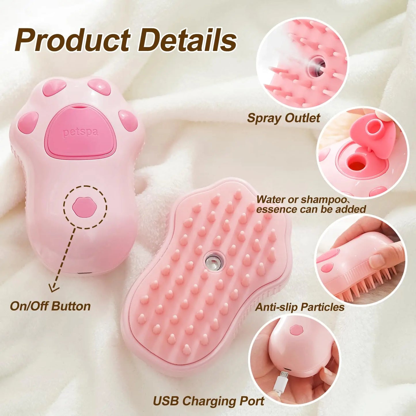 Brosse à Vapeur 3-en-1 pour Chat & Chien – Toilettage Électrique Rechargeable