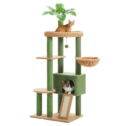 Arbre à Chat PETEPELA Design Cactus – 4 Niveaux, Griffoirs Sisal, Cabane & Perchoir, 135 cm