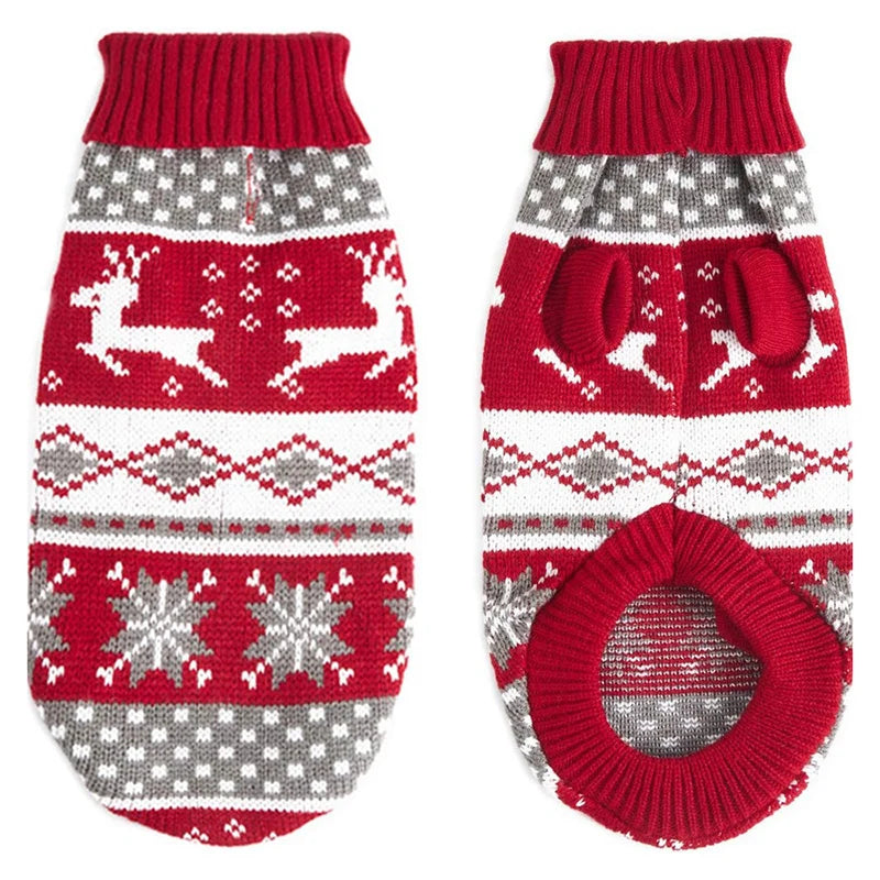 Pull Tricoté pour Chien – Laine, Motif Élan & Rayures, Automne/Hiver, 5 à 28 kg