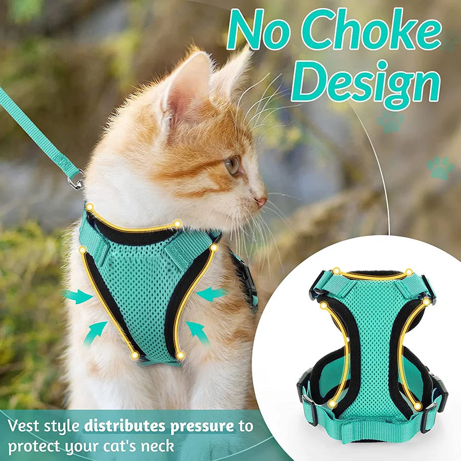 Kattenharnas en -riem, zacht en verstelbaar ontsnappingsbestendig vesttuigje voor katten, EasyControl