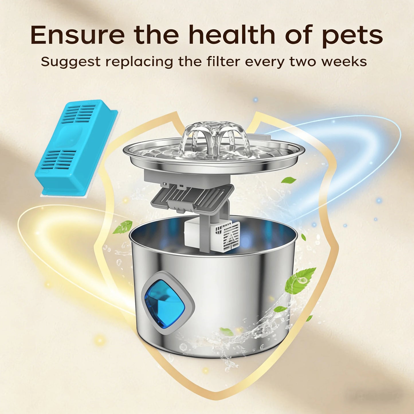 Fontaine à Eau pour Chat & Chien — Inox 3,2 L, Filtrante & LED