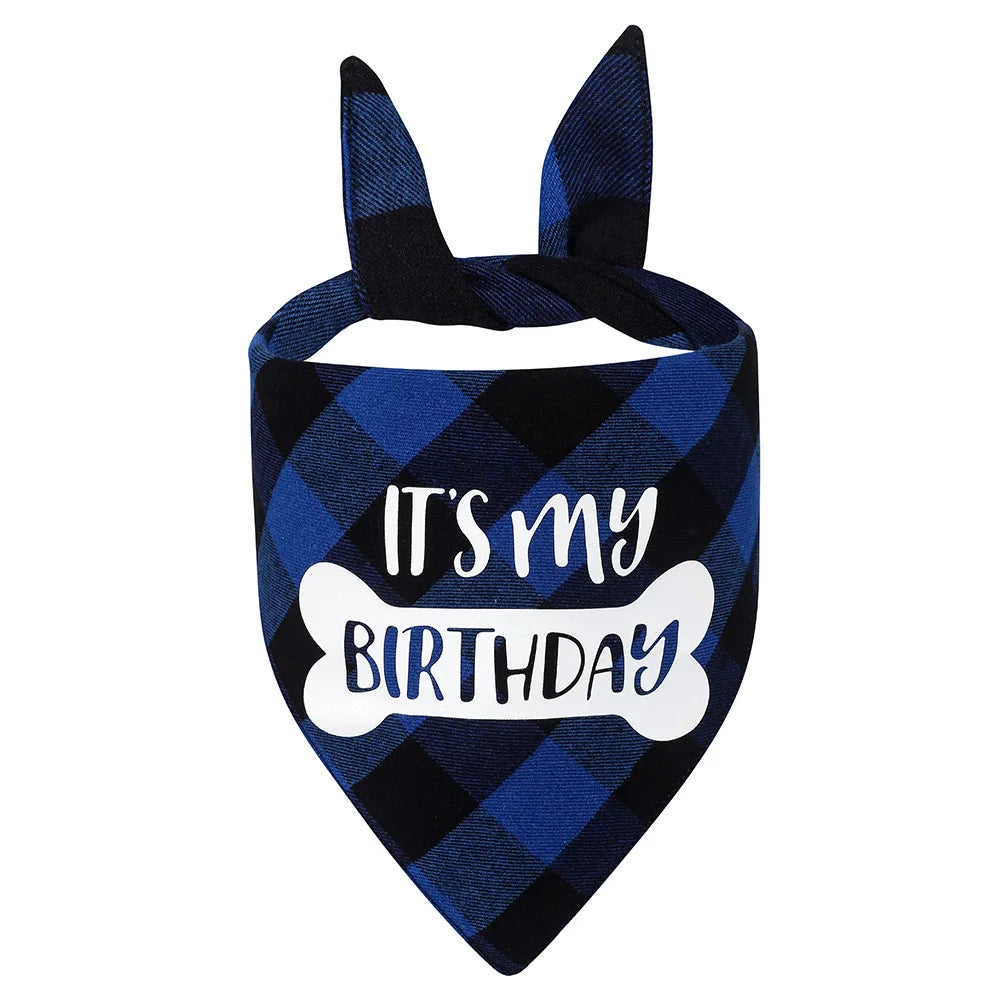 Bandana Anniversaire pour Chien — Écharpe Triangulaire À Carreaux
