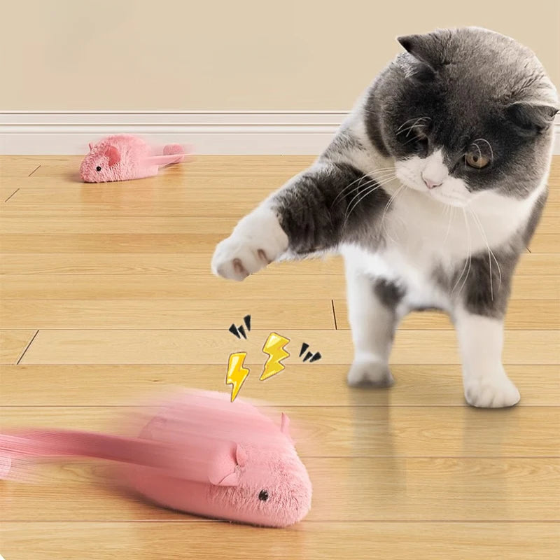 Souris Interactive en Fausse Fourrure pour Chat — Jouet Électrique Autonome