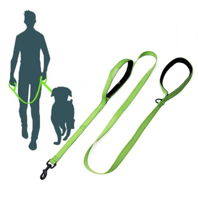 Laisse chien double poignée réfléchissante – Nylon robuste, L 150 cm & XL 180 cm
