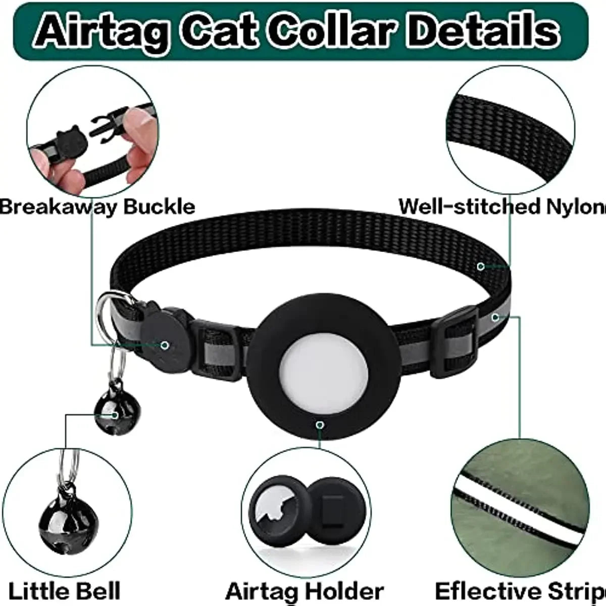 Collier Réfléchissant pour Chat — Compatible AirTag, Sécurité & Clochette