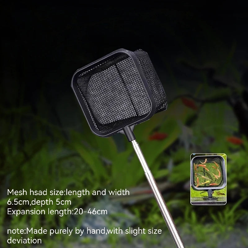 Épuisette Carrée pour Aquarium – Manche Extensible & Ventouse, Blanc / Noir