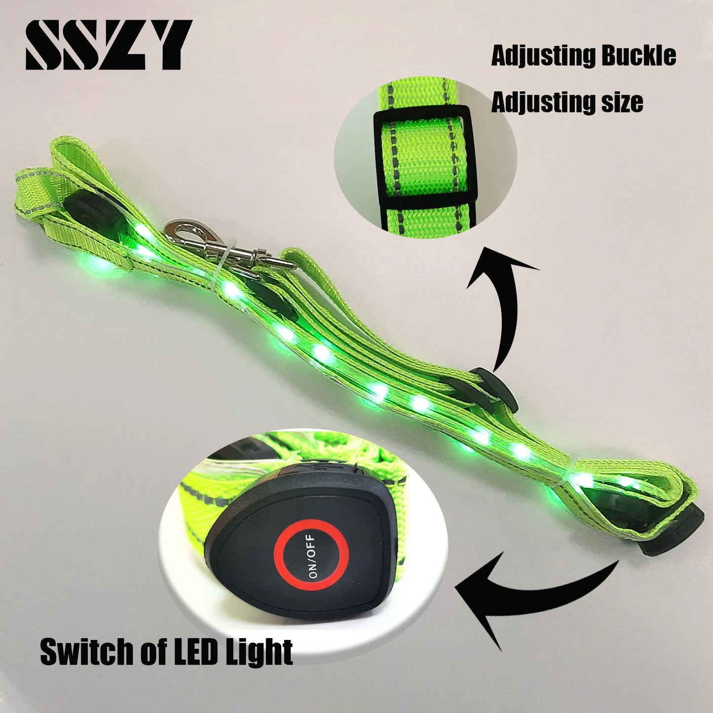 Harnais LED pour Cheval – Nylon, Visible de Nuit, Rechargeable USB, Rouge / Bleu / Vert