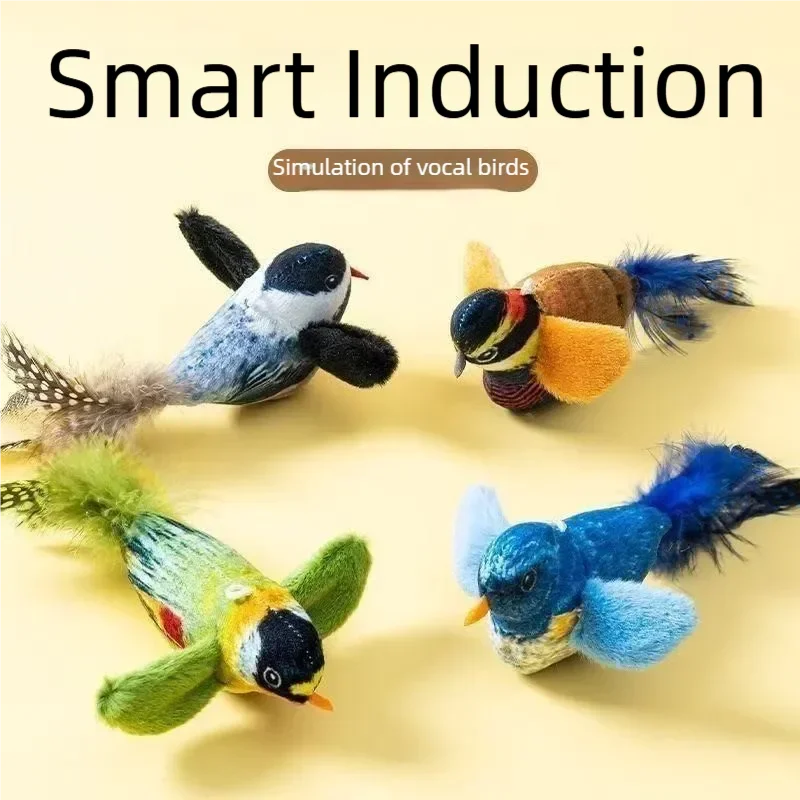 Jouet interactif pour chat, oiseau électrique simulé avec son d'oiseau qui chante et ailes qui battent, jouet en peluche à mâcher pour chatons et chats, jouet pour animaux de compagnie