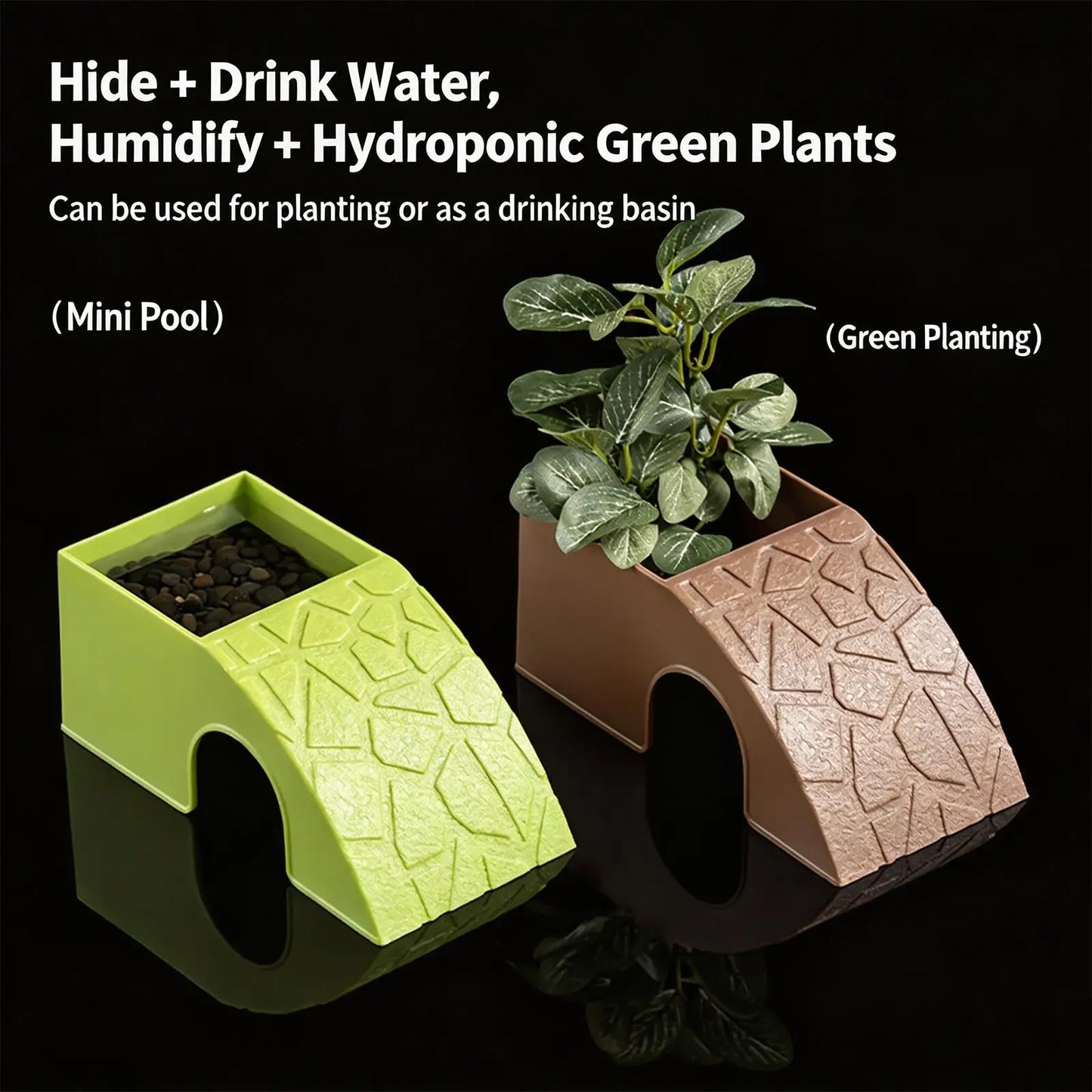Grotte 2-en-1 pour Reptiles – Abri Décoratif & Bol à Nourriture