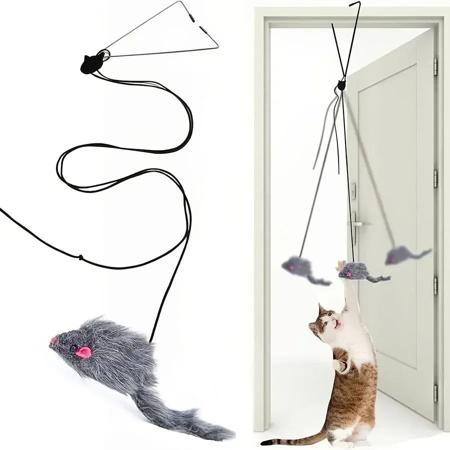 Jouet interactif pour chat – Souris suspendue à porte, bâton rétractable 1,8 m