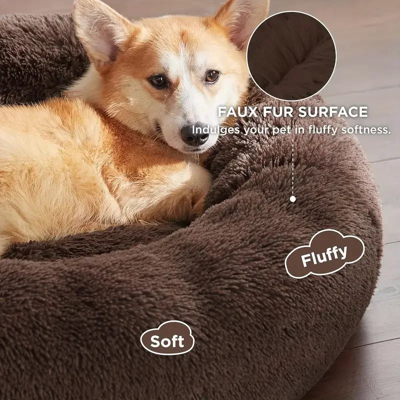 Lit rond en peluche pour chien et chat – Lavable, toutes saisons (40 à 90 cm)