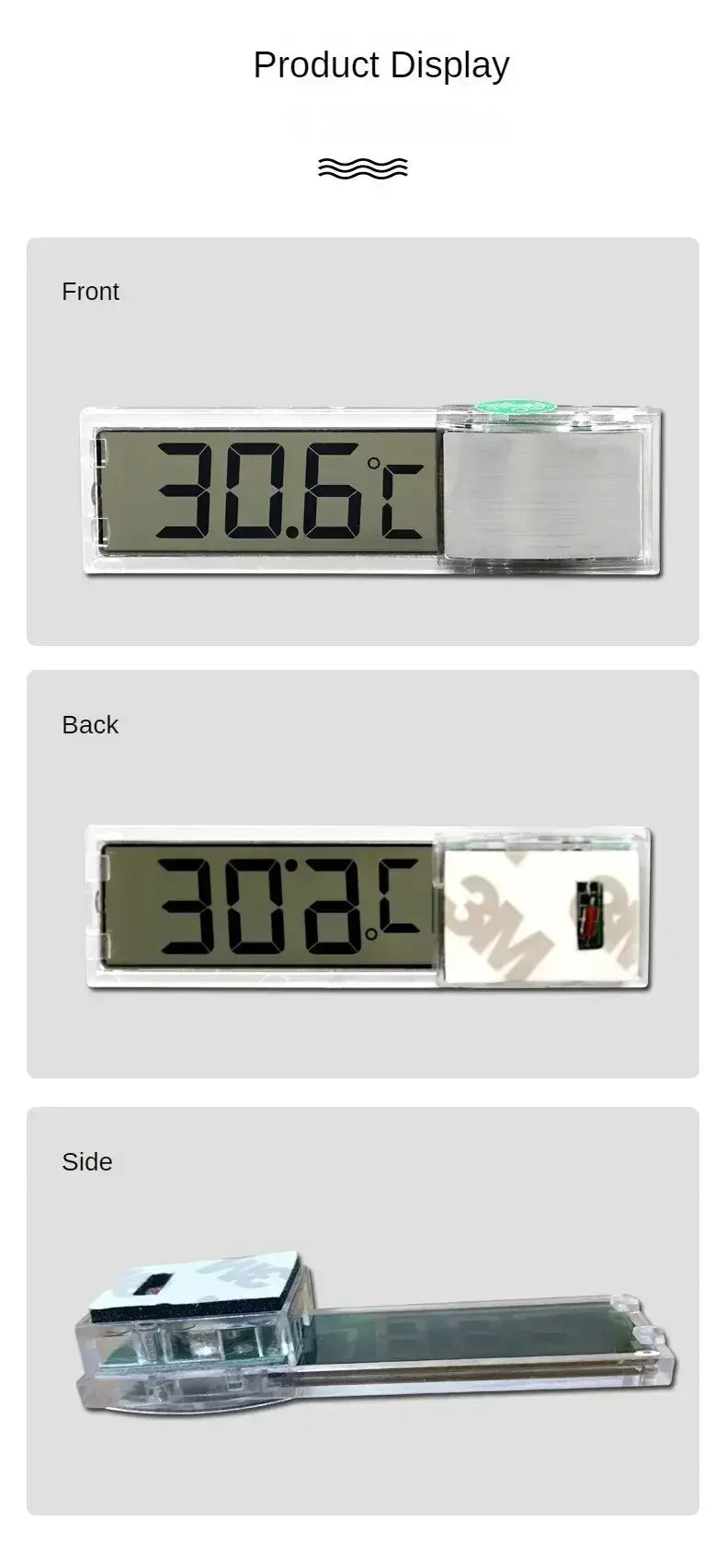 Thermomètre Digital Adhésif pour Aquarium – Affichage LCD Transparent, ±0,1°C, Or / Argent