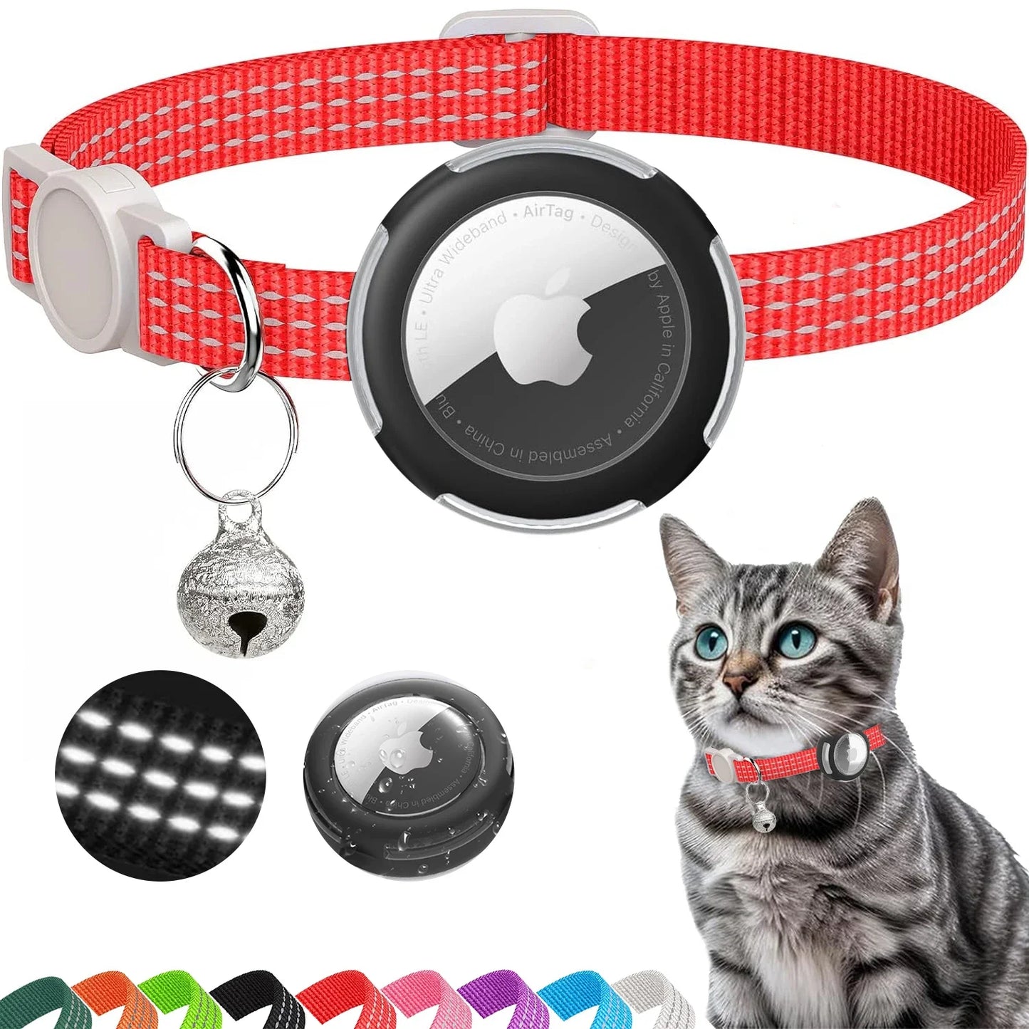 Collier pour Chat Compatible AirTag – Réfléchissant, Sécurité Breakaway & Cloche