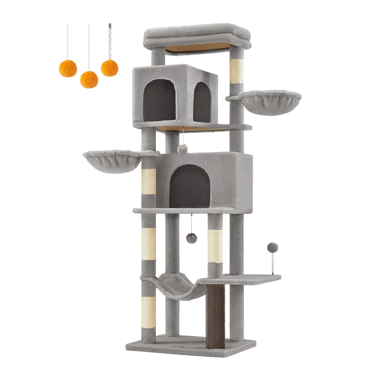 Arbre à chat FEANDREA 175 cm – 2 niches, 2 paniers & 5 griffoirs sisal