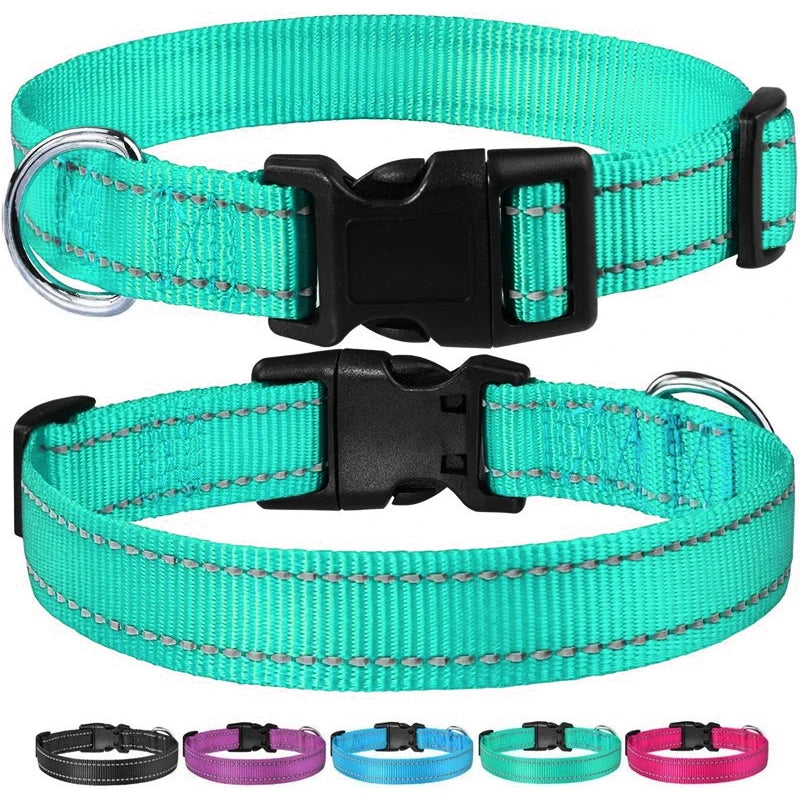 Collier Réfléchissant en Nylon pour Chien – Réglable, Visible de Nuit, 7 Couleurs, S à XL