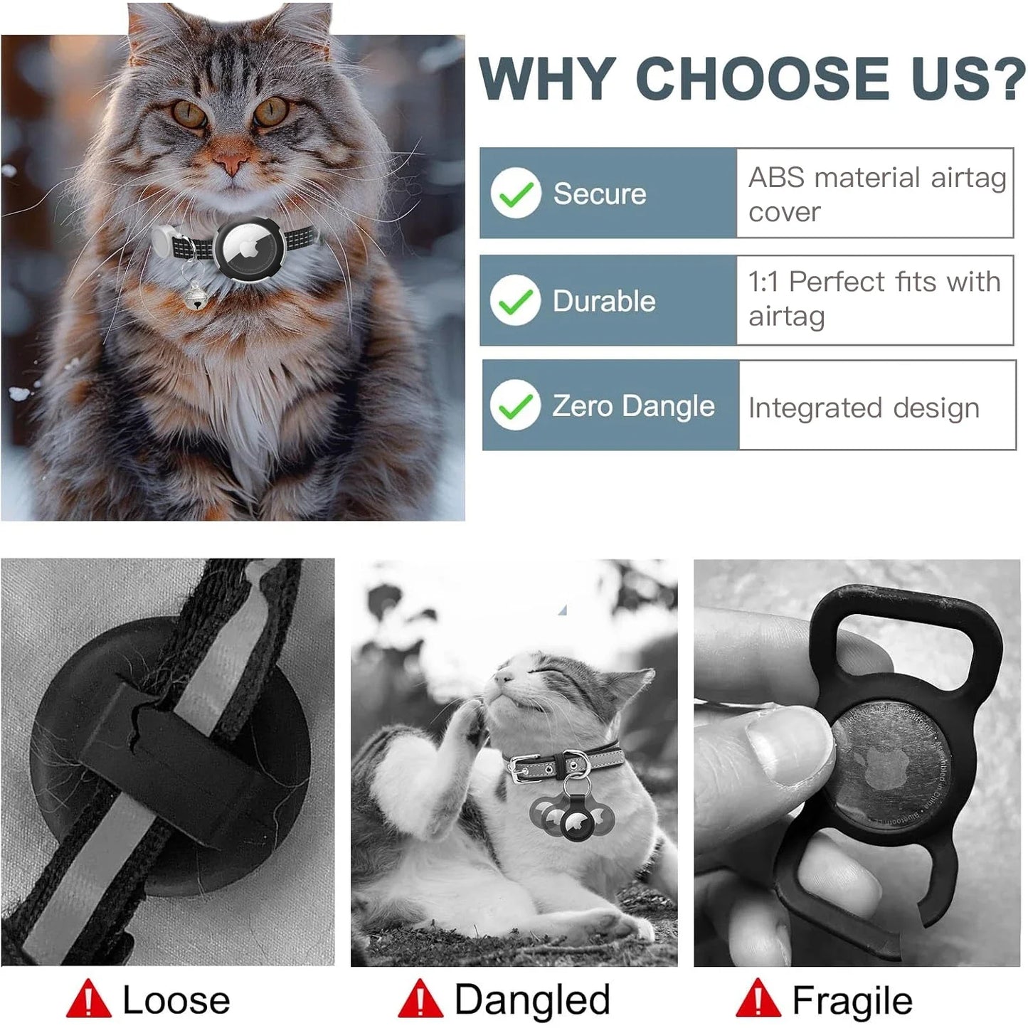 Collier pour Chat Compatible AirTag – Réfléchissant, Sécurité Breakaway & Cloche