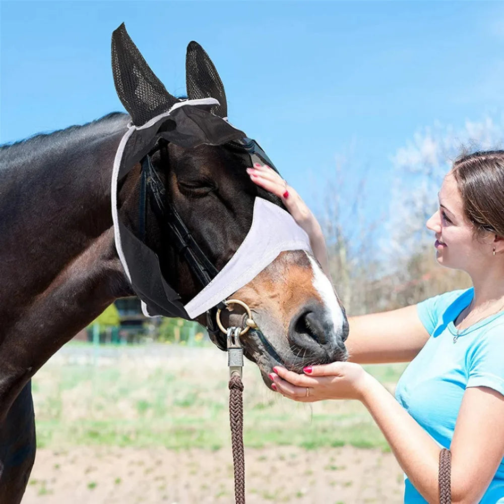 Masque anti-mouches pour cheval en maille respirante – Tailles S, M, L