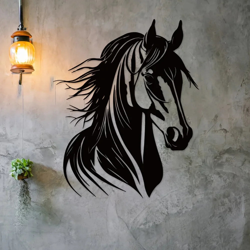 Charmante tête de cheval décorative murale en métal
