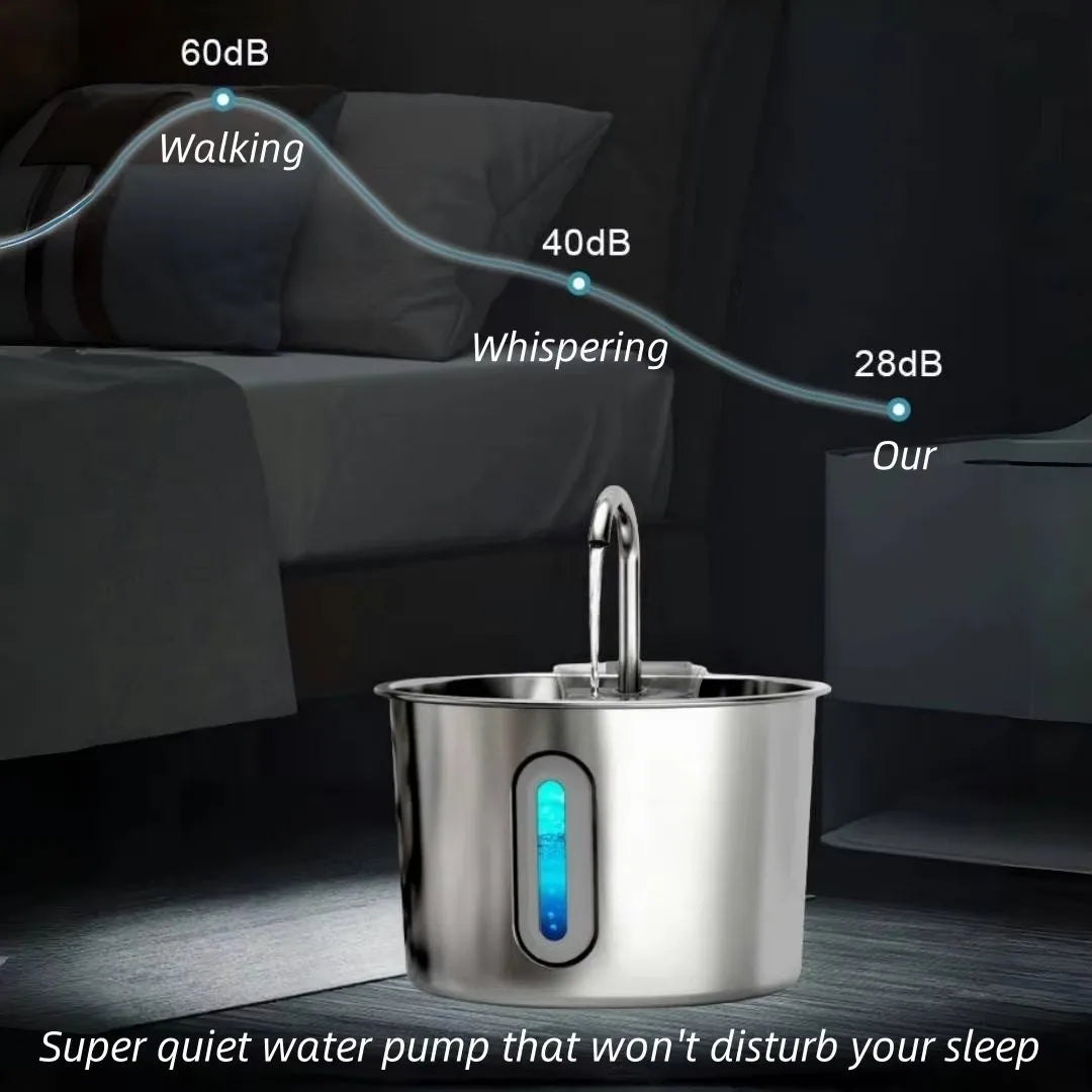 Fontaine à Eau en Acier Inoxydable pour Chat – 2,2 L avec Filtre