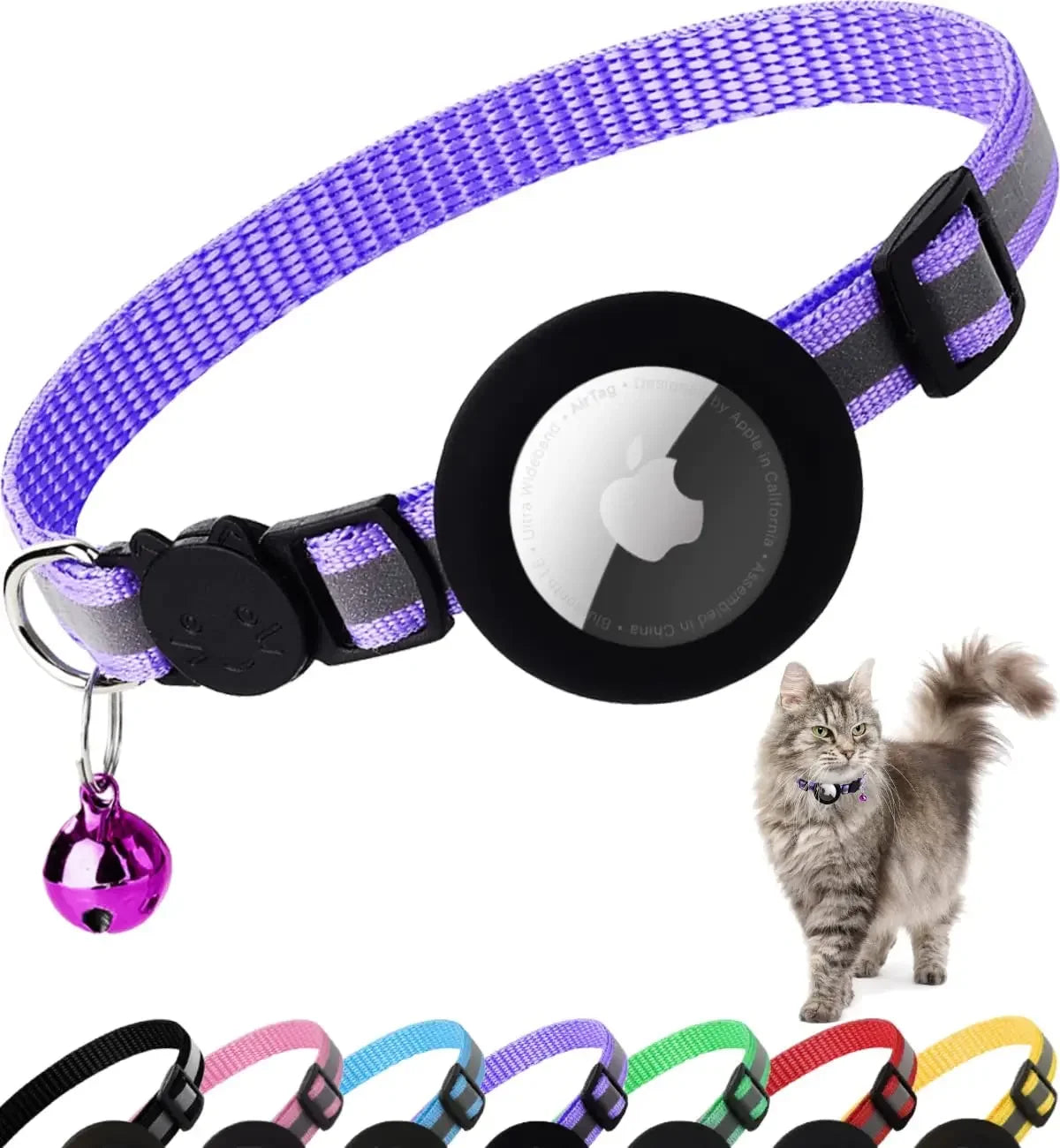 Collier Réfléchissant pour Chat — Compatible AirTag, Sécurité & Clochette