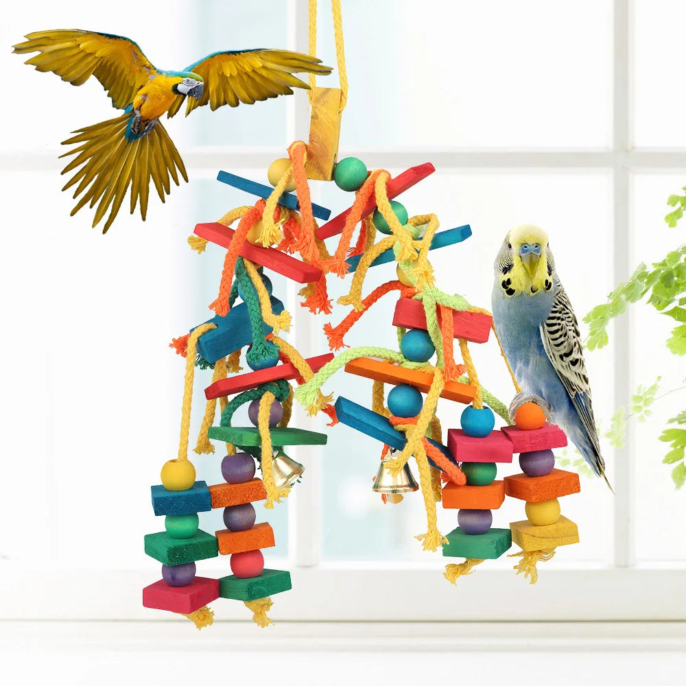 Jouet À Mâcher en Bois pour Perroquet – Blocs Colorés À Déchirer