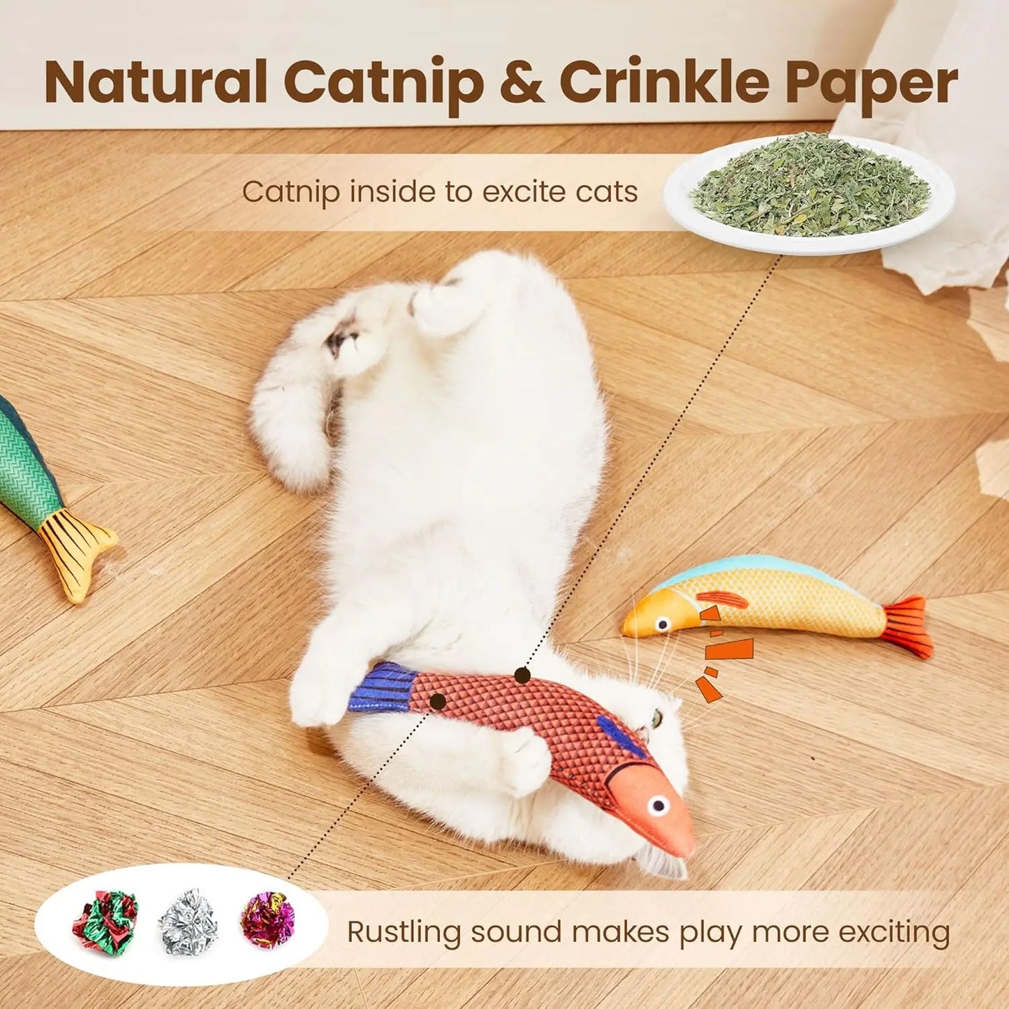 Kattenspeeltjes in visvorm, kattenkruid kauwspeeltjes, zacht en duurzaam, interactief speelgoed voor kittens met geluid en kauw- en bijtspeeltjes, kattenaccessoires
