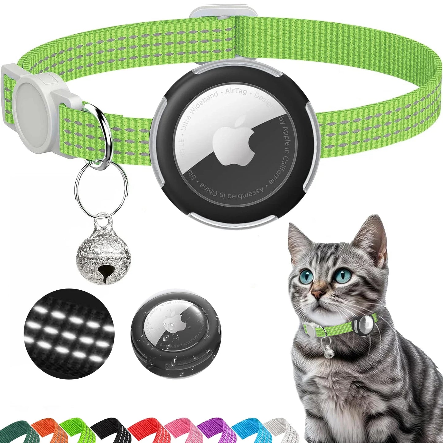 Collier pour Chat Compatible AirTag – Réfléchissant, Sécurité Breakaway & Cloche