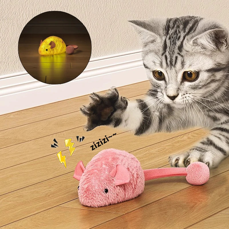 Souris Interactive en Fausse Fourrure pour Chat — Jouet Électrique Autonome