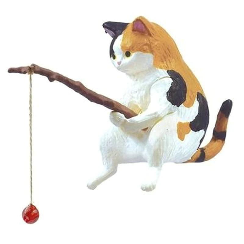 Figurine chat pêcheur en résine — Déco aquarium & jardin miniature