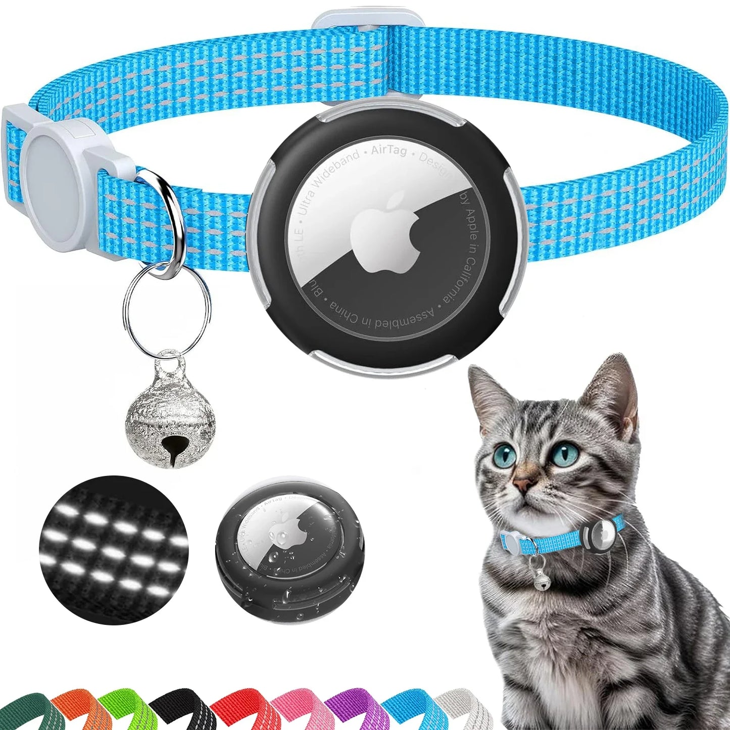 Collier pour Chat Compatible AirTag – Réfléchissant, Sécurité Breakaway & Cloche