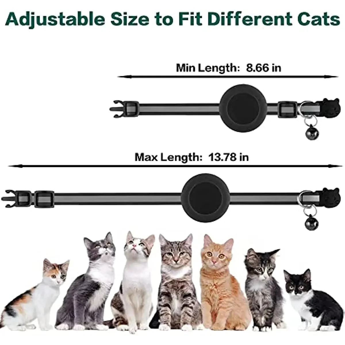 Collier Réfléchissant pour Chat — Compatible AirTag, Sécurité & Clochette