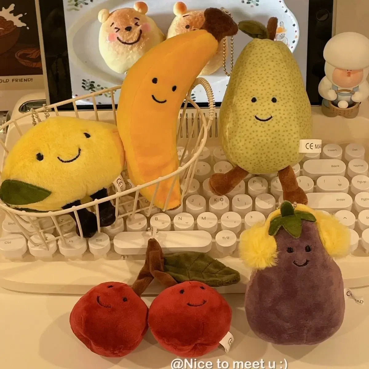 Porte-clés peluche fruits et légumes mignons – 45 modèles, idéal cadeau