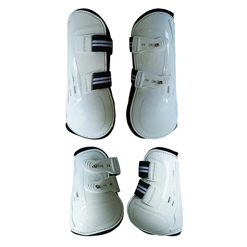 Set van 4 paardenbeenbeschermers, open voorkant, voor springen, optimale peesbescherming, klassieke en ademende paardensportuitrusting