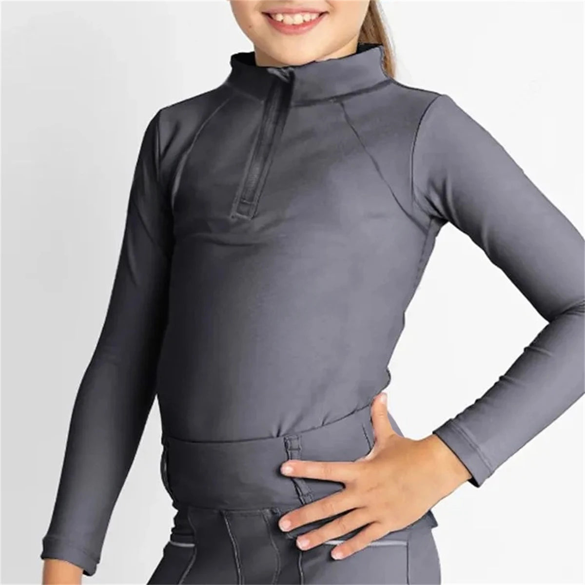 T-shirt équestre respirant pour fille — Fermeture éclair