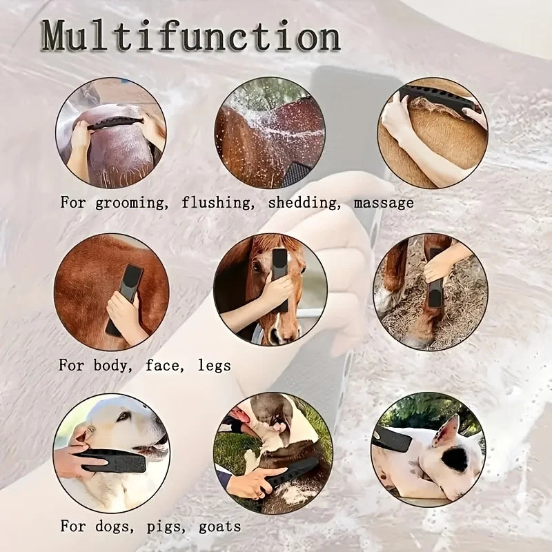 Brosse 6 en 1 pour cheval — Bain, massage & épilation